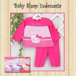large PU371 Piyama Kaos Hello Kitty Stripe 49 Pink copy